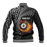 Personalised New Zealand Billiards Baseball Jacket Maori Fern On Fire 8 Ball LT14 - Polynesian Pride