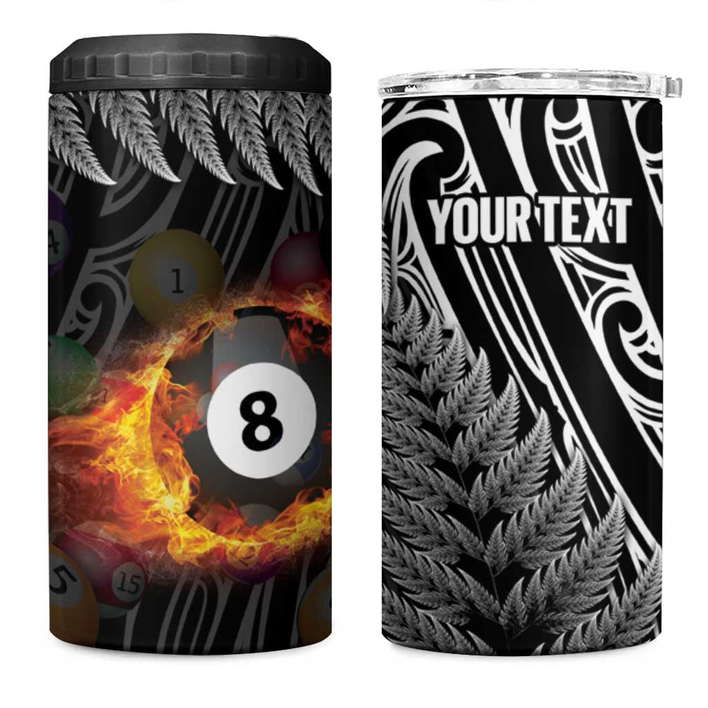 Personalised New Zealand Billiards 4 in 1 Can Cooler Tumbler Maori Fern On Fire 8 Ball LT14 One Size: 16 oz Black - Polynesian Pride