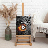 Personalised New Zealand Billiards Canvas Wall Art Maori Fern On Fire 8 Ball - Polynesian Pride