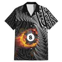 Personalised New Zealand Billiards Family Matching Mermaid Dress and Hawaiian Shirt Maori Fern On Fire 8 Ball LT14 Dad's Shirt - Short Sleeve Black - Polynesian Pride