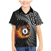 Personalised New Zealand Billiards Family Matching Mermaid Dress and Hawaiian Shirt Maori Fern On Fire 8 Ball LT14 Son's Shirt Black - Polynesian Pride