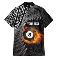 Personalised New Zealand Billiards Family Matching Off The Shoulder Long Sleeve Dress and Hawaiian Shirt Maori Fern On Fire 8 Ball LT14 - Polynesian Pride