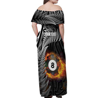 Personalised New Zealand Billiards Family Matching Off Shoulder Maxi Dress and Hawaiian Shirt Maori Fern On Fire 8 Ball LT14 - Polynesian Pride