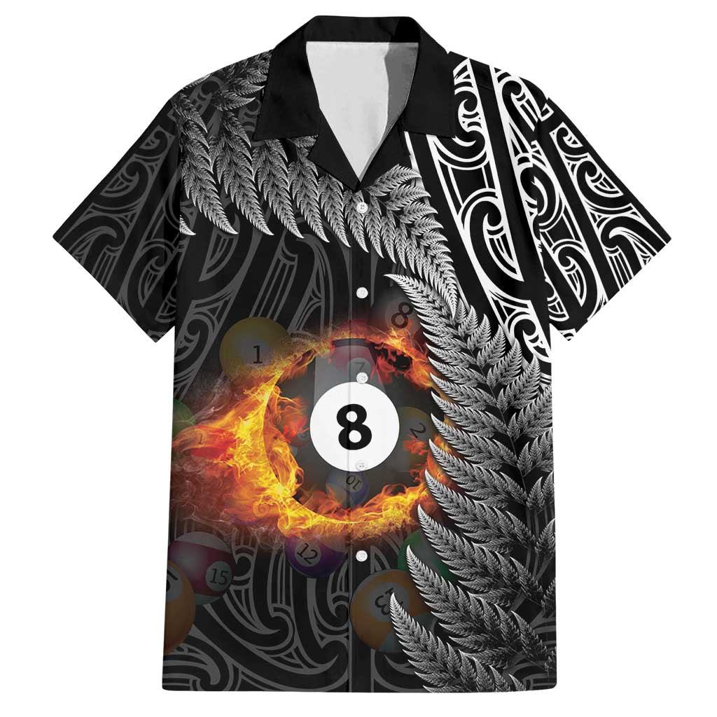 Personalised New Zealand Billiards Family Matching Summer Maxi Dress and Hawaiian Shirt Maori Fern On Fire 8 Ball LT14 Dad's Shirt - Short Sleeve Black - Polynesian Pride