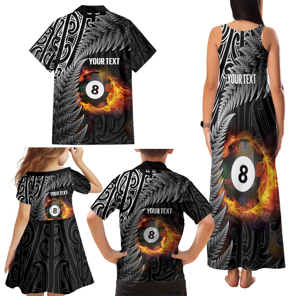 Personalised New Zealand Billiards Family Matching Tank Maxi Dress and Hawaiian Shirt Maori Fern On Fire 8 Ball LT14 - Polynesian Pride