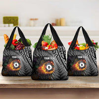 Personalised New Zealand Billiards Grocery Bag Maori Fern On Fire 8 Ball LT14 3-pack One Size Black - Polynesian Pride