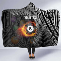 Personalised New Zealand Billiards Hooded Blanket Maori Fern On Fire 8 Ball LT14 One Size Black - Polynesian Pride