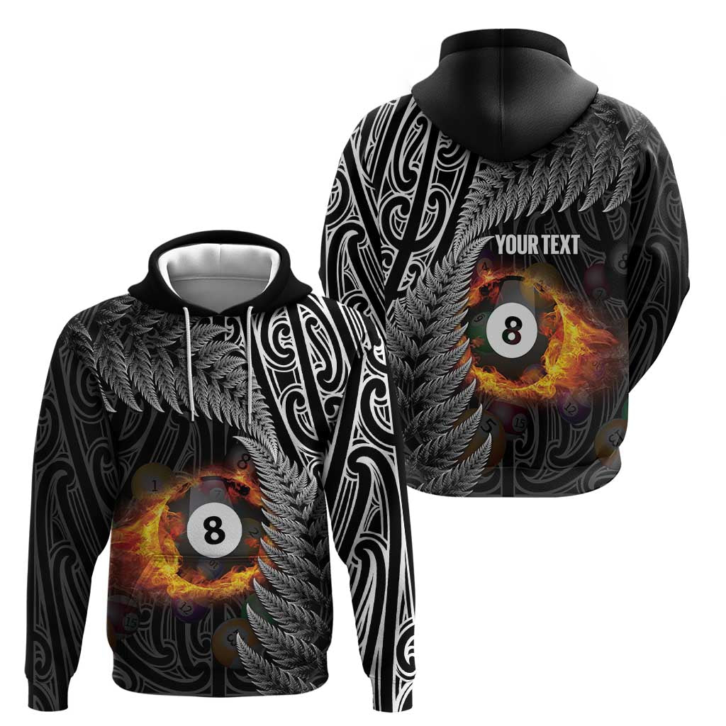 Personalised New Zealand Billiards Hoodie Maori Fern On Fire 8 Ball - Polynesian Pride