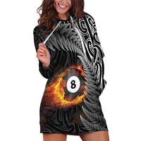 Personalised New Zealand Billiards Hoodie Dress Maori Fern On Fire 8 Ball LT14 Black - Polynesian Pride