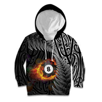 Personalised New Zealand Billiards Kid Hoodie Maori Fern On Fire 8 Ball LT14 Hoodie Black - Polynesian Pride
