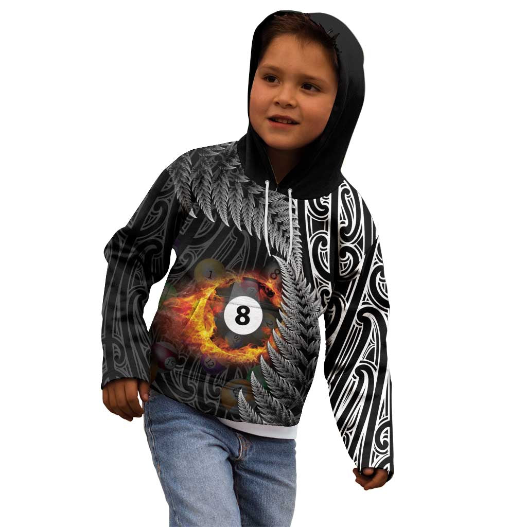 Personalised New Zealand Billiards Kid Hoodie Maori Fern On Fire 8 Ball LT14 - Polynesian Pride