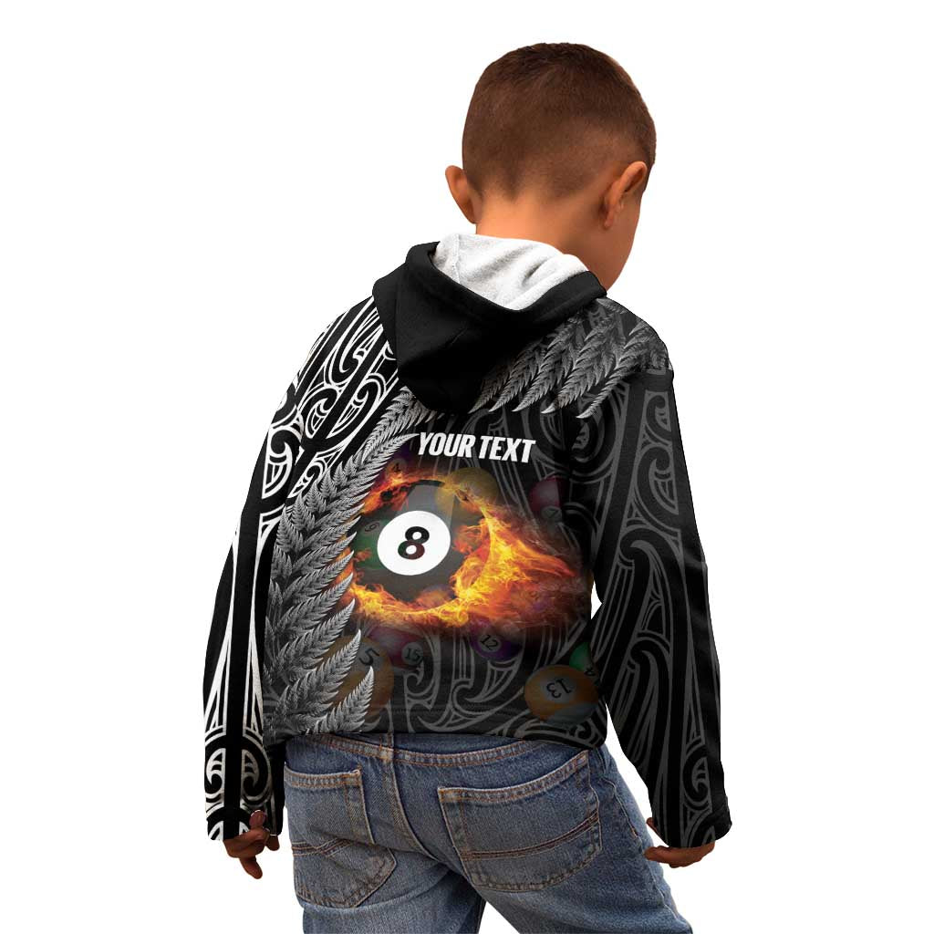 Personalised New Zealand Billiards Kid Hoodie Maori Fern On Fire 8 Ball LT14 - Polynesian Pride