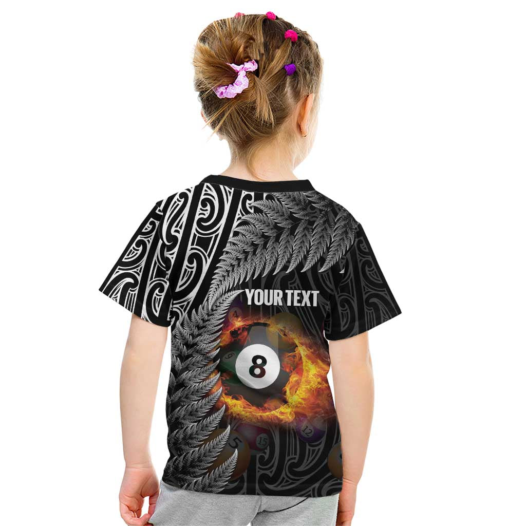 Personalised New Zealand Billiards Kid T Shirt Maori Fern On Fire 8 Ball LT14 - Polynesian Pride