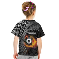 Personalised New Zealand Billiards Kid T Shirt Maori Fern On Fire 8 Ball LT14 - Polynesian Pride