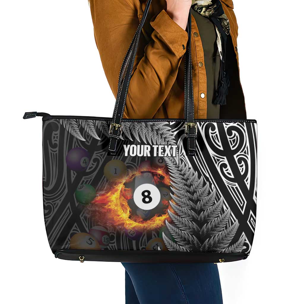 Personalised New Zealand Billiards Leather Tote Bag Maori Fern On Fire 8 Ball LT14 - Polynesian Pride