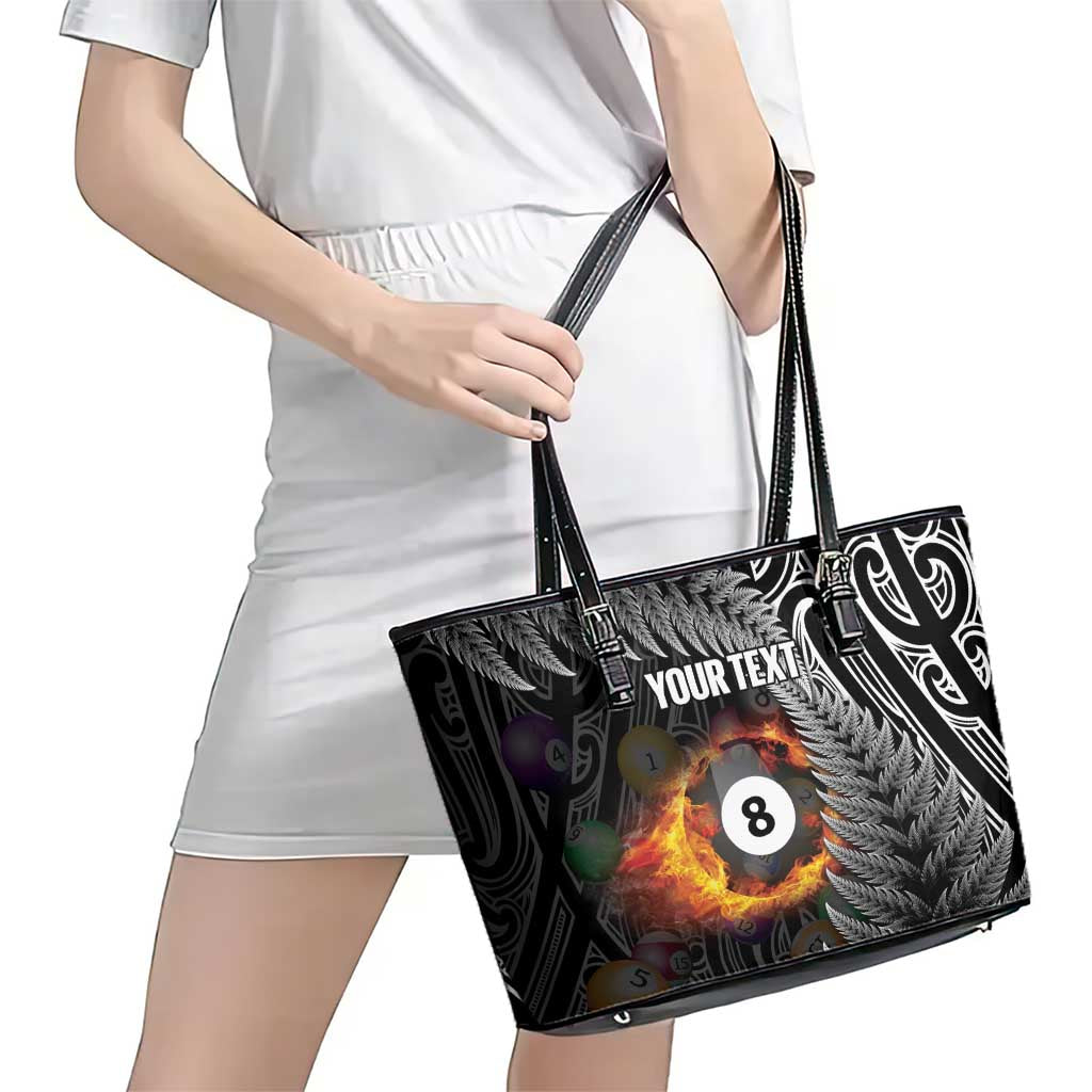 Personalised New Zealand Billiards Leather Tote Bag Maori Fern On Fire 8 Ball LT14 - Polynesian Pride
