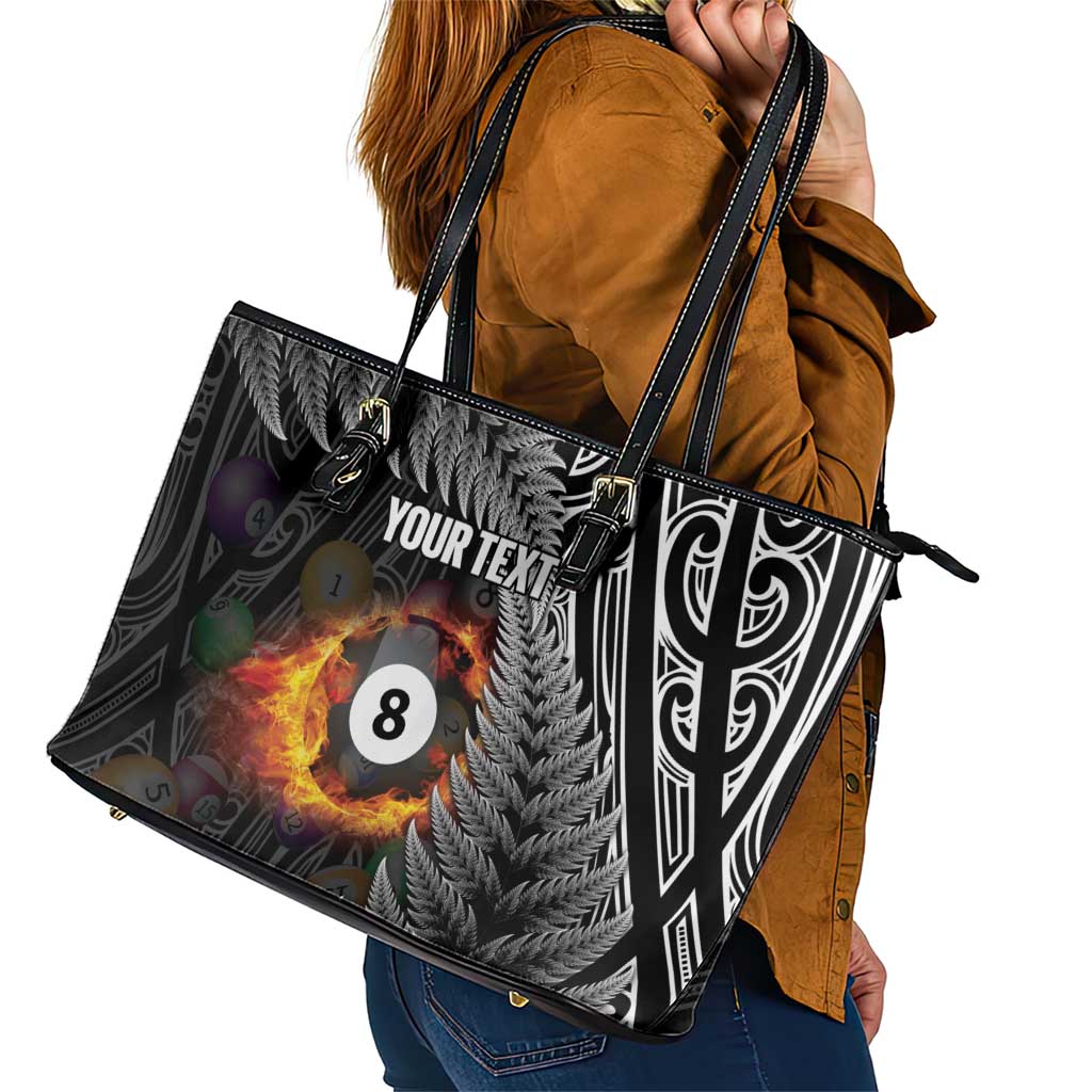 Personalised New Zealand Billiards Leather Tote Bag Maori Fern On Fire 8 Ball LT14 - Polynesian Pride