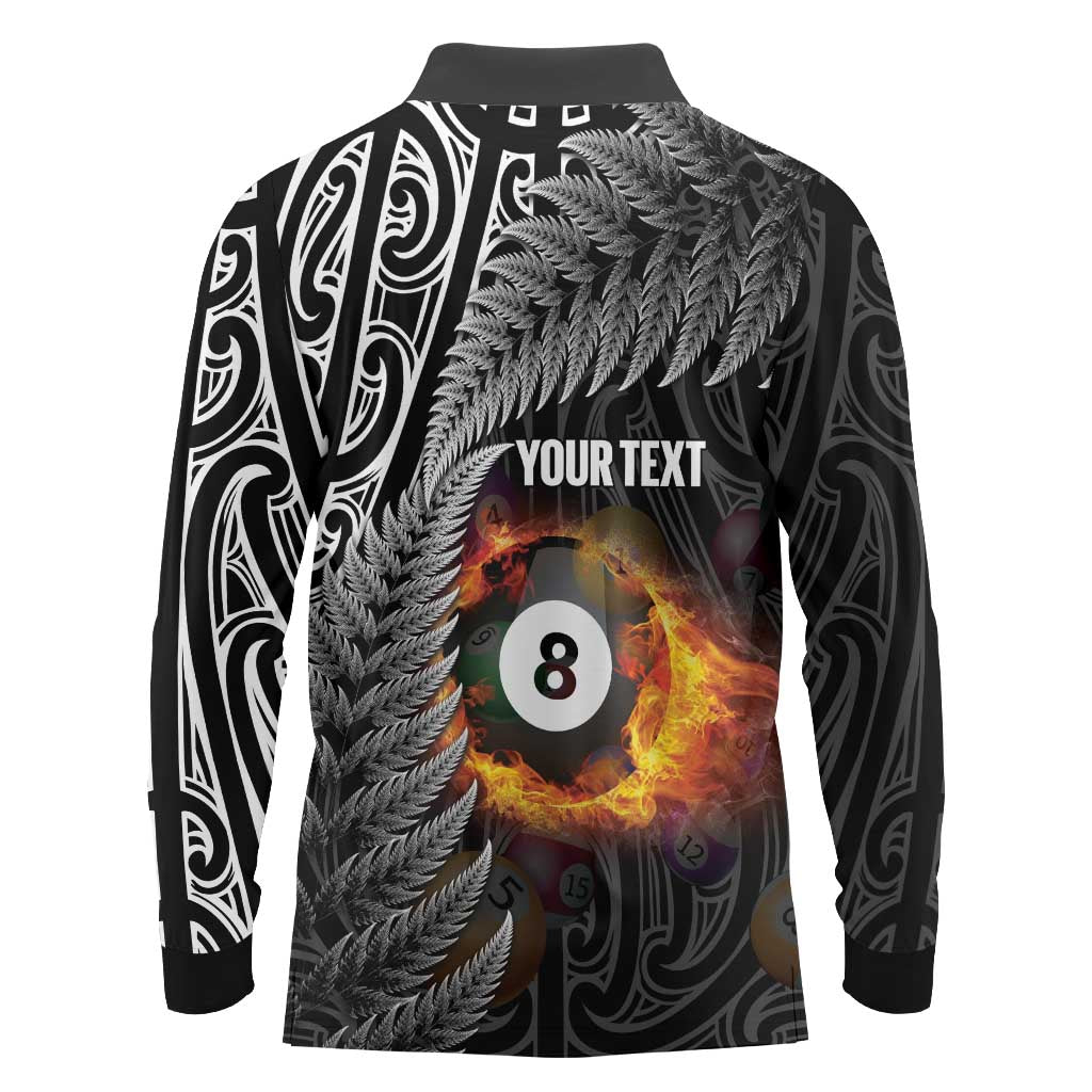 Personalised New Zealand Billiards Long Sleeve Polo Shirt Maori Fern On Fire 8 Ball LT14 - Polynesian Pride