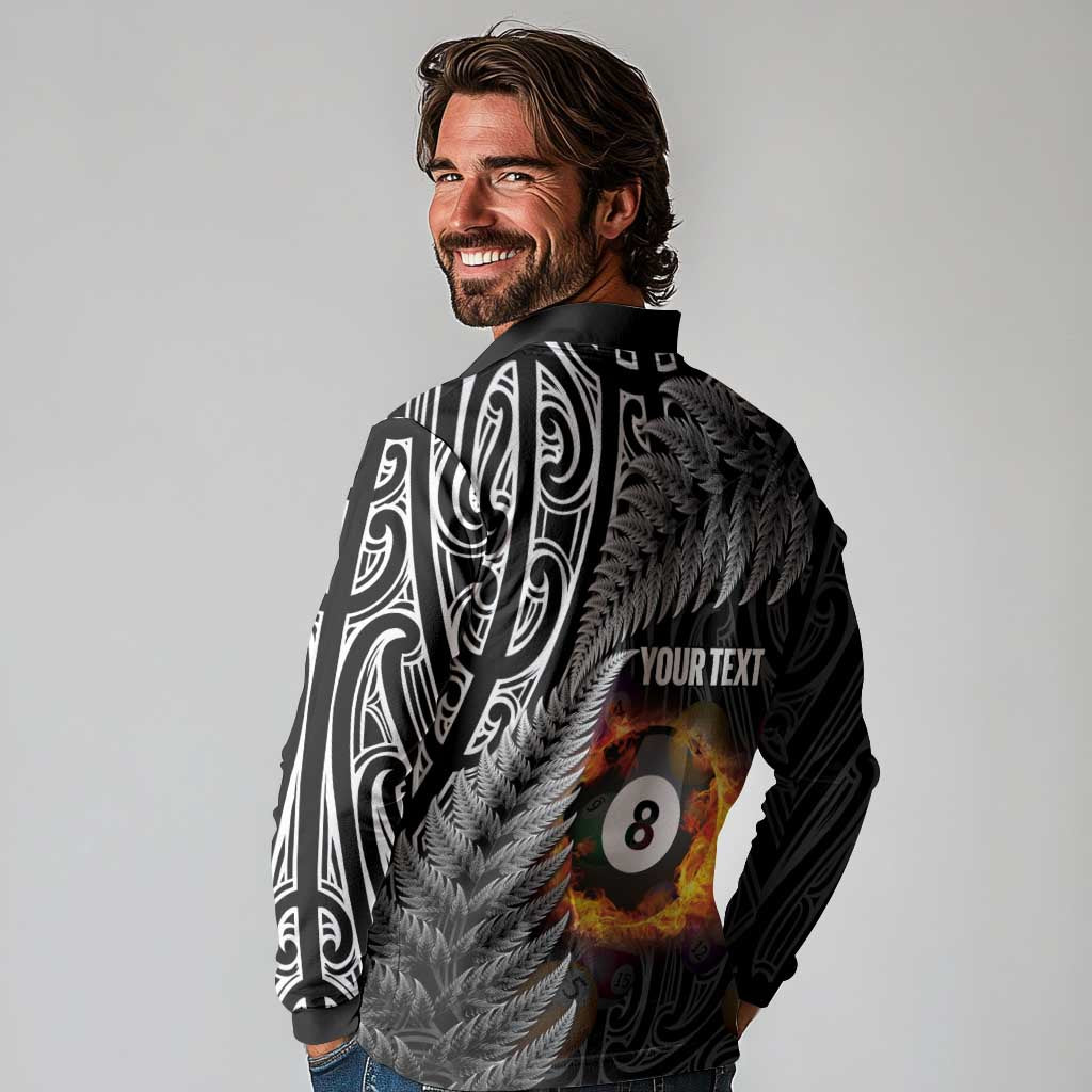 Personalised New Zealand Billiards Long Sleeve Polo Shirt Maori Fern On Fire 8 Ball LT14 - Polynesian Pride
