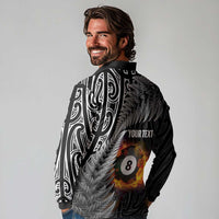 Personalised New Zealand Billiards Long Sleeve Polo Shirt Maori Fern On Fire 8 Ball LT14 - Polynesian Pride