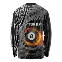 Personalised New Zealand Billiards Long Sleeve Shirt Maori Fern On Fire 8 Ball LT14 - Polynesian Pride