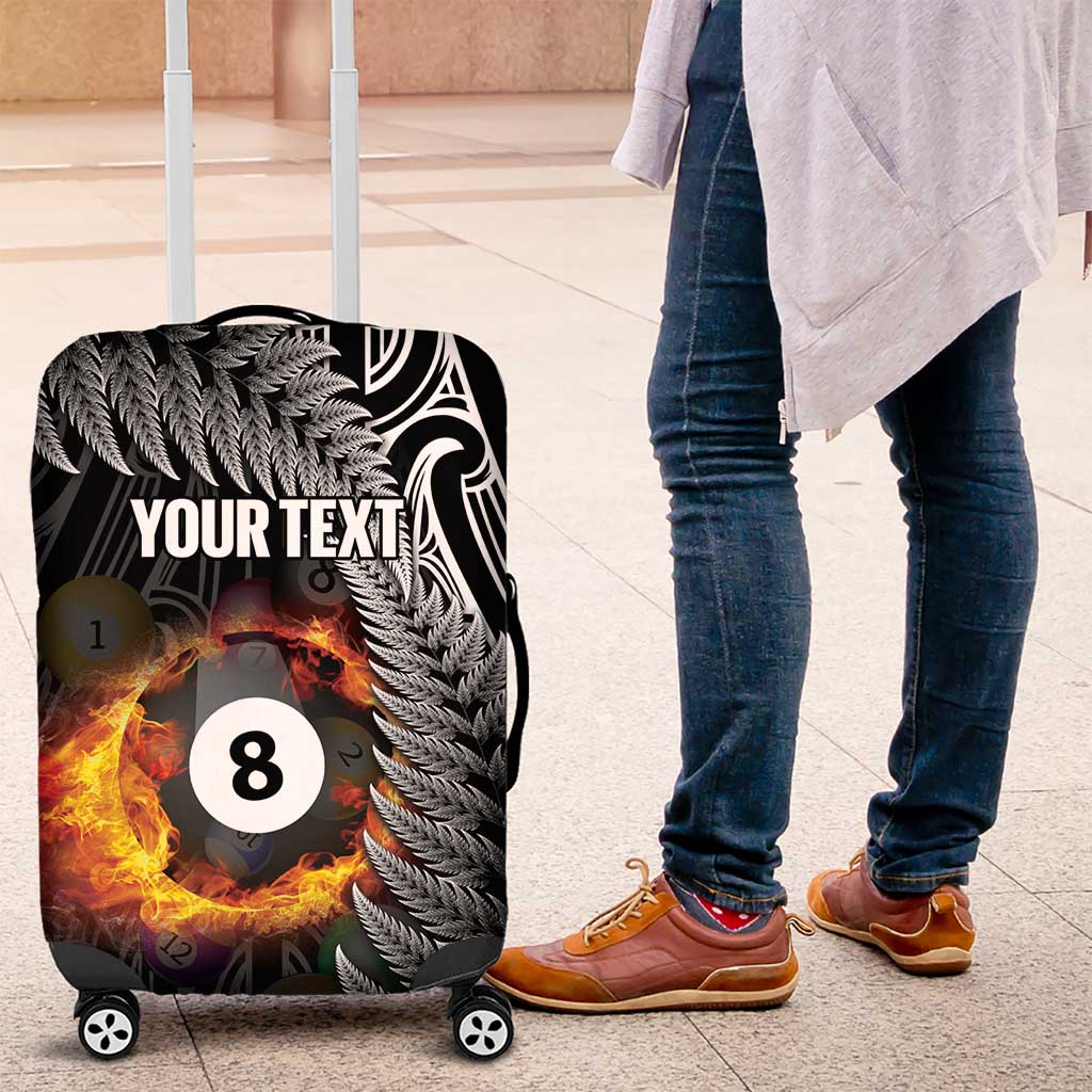 Personalised New Zealand Billiards Luggage Cover Maori Fern On Fire 8 Ball - Polynesian Pride