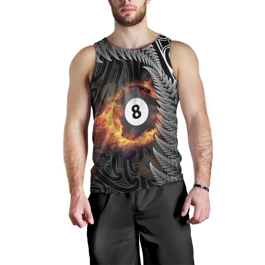 Personalised New Zealand Billiards Men Tank Top Maori Fern On Fire 8 Ball LT14 - Polynesian Pride