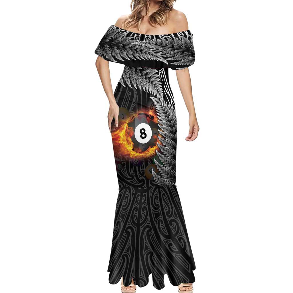 Personalised New Zealand Billiards Mermaid Dress Maori Fern On Fire 8 Ball LT14 - Polynesian Pride
