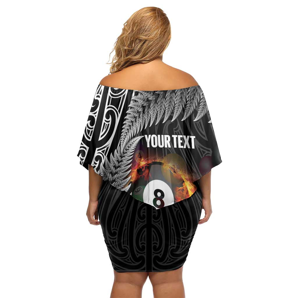 Personalised New Zealand Billiards Off Shoulder Short Dress Maori Fern On Fire 8 Ball LT14 - Polynesian Pride