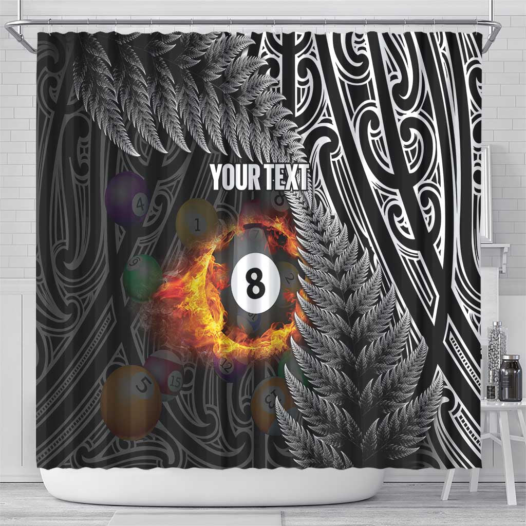 Personalised New Zealand Billiards Shower Curtain Maori Fern On Fire 8 Ball LT14 - Polynesian Pride