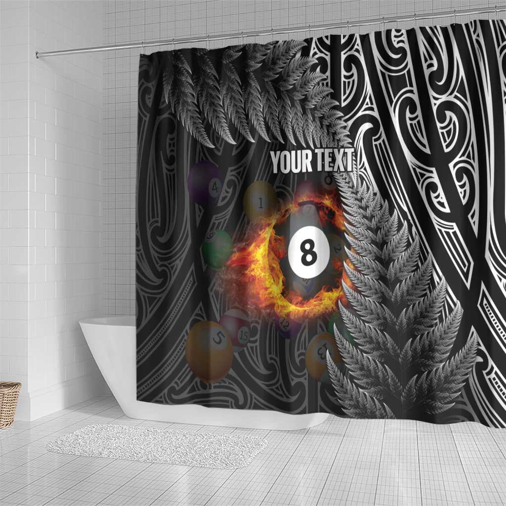 Personalised New Zealand Billiards Shower Curtain Maori Fern On Fire 8 Ball LT14 - Polynesian Pride