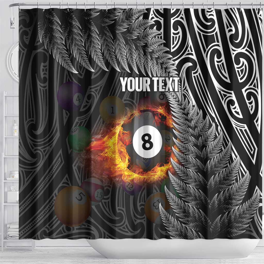 Personalised New Zealand Billiards Shower Curtain Maori Fern On Fire 8 Ball LT14 - Polynesian Pride