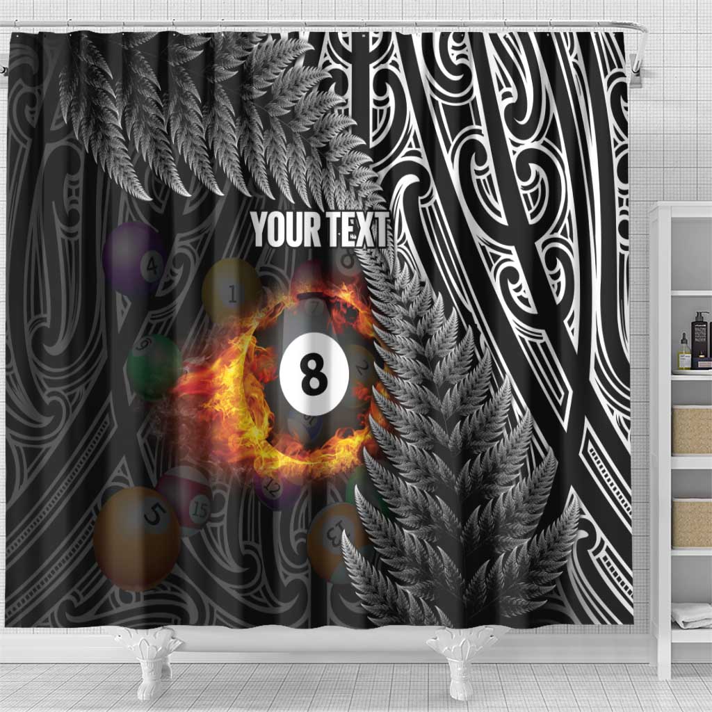 Personalised New Zealand Billiards Shower Curtain Maori Fern On Fire 8 Ball LT14 - Polynesian Pride
