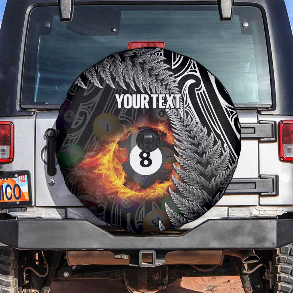 Personalised New Zealand Billiards Spare Tire Cover Maori Fern On Fire 8 Ball LT14 Black - Polynesian Pride