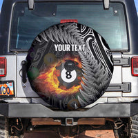 Personalised New Zealand Billiards Spare Tire Cover Maori Fern On Fire 8 Ball LT14 Black - Polynesian Pride