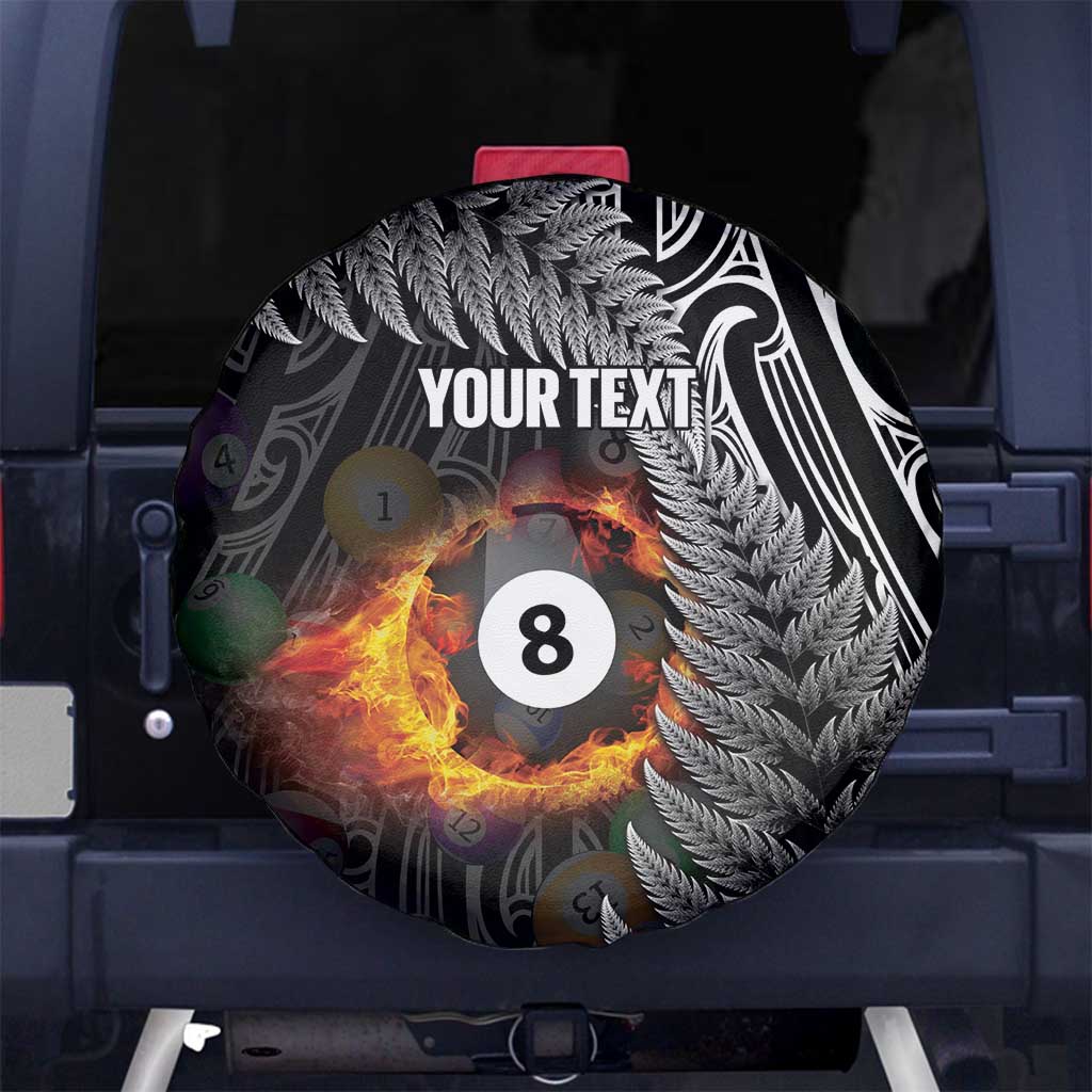 Personalised New Zealand Billiards Spare Tire Cover Maori Fern On Fire 8 Ball LT14 No hole Black - Polynesian Pride