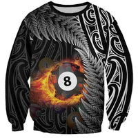 Personalised New Zealand Billiards Sweatshirt Maori Fern On Fire 8 Ball LT14 Unisex Black - Polynesian Pride