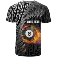 Personalised New Zealand Billiards T Shirt Maori Fern On Fire 8 Ball LT14 - Polynesian Pride