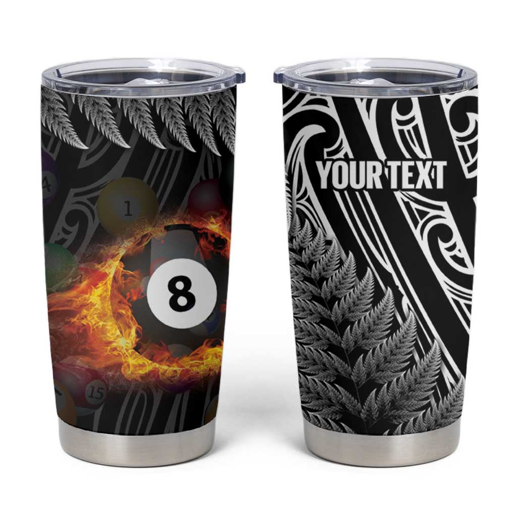Personalised New Zealand Billiards Tumbler Cup Maori Fern On Fire 8 Ball LT14 Black - Polynesian Pride