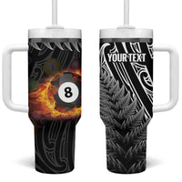 Personalised New Zealand Billiards Tumbler With Handle Maori Fern On Fire 8 Ball LT14 One Size: 40 oz Black - Polynesian Pride