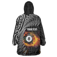Personalised New Zealand Billiards Wearable Blanket Hoodie Maori Fern On Fire 8 Ball LT14 - Polynesian Pride