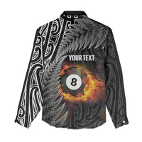 Personalised New Zealand Billiards Women Casual Shirt Maori Fern On Fire 8 Ball - Polynesian Pride