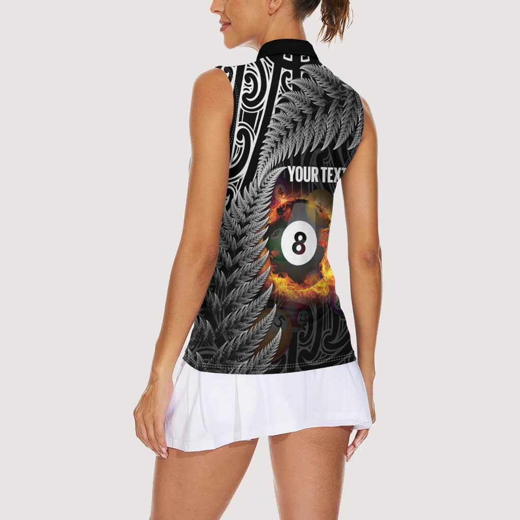 Personalised New Zealand Billiards Women Sleeveless Polo Shirt Maori Fern On Fire 8 Ball LT14 - Polynesian Pride