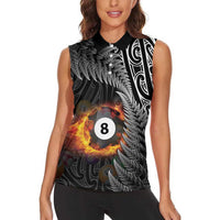 Personalised New Zealand Billiards Women Sleeveless Polo Shirt Maori Fern On Fire 8 Ball LT14 - Polynesian Pride