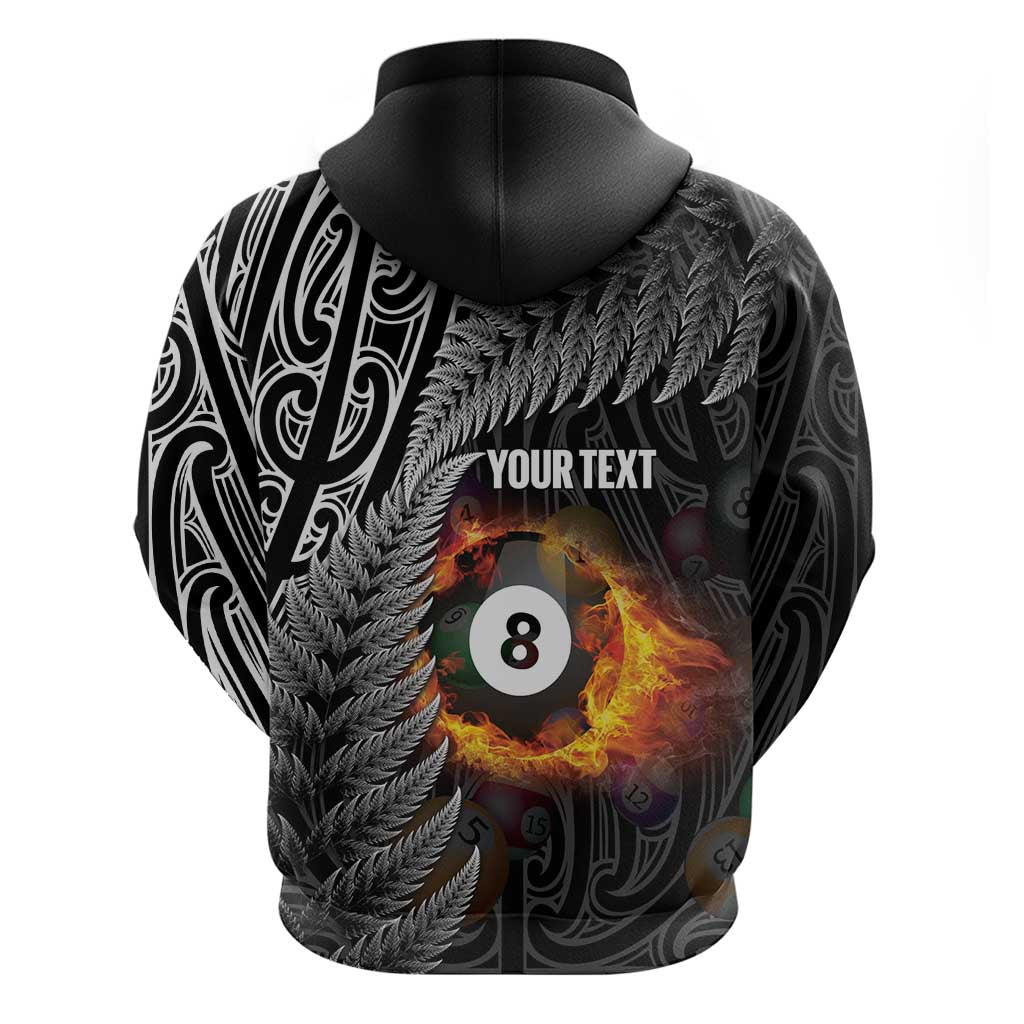 Personalised New Zealand Billiards Zip Hoodie Maori Fern On Fire 8 Ball LT14 - Polynesian Pride