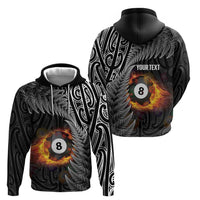 Personalised New Zealand Billiards Zip Hoodie Maori Fern On Fire 8 Ball LT14 - Polynesian Pride