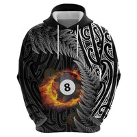 Personalised New Zealand Billiards Zip Hoodie Maori Fern On Fire 8 Ball LT14 - Polynesian Pride