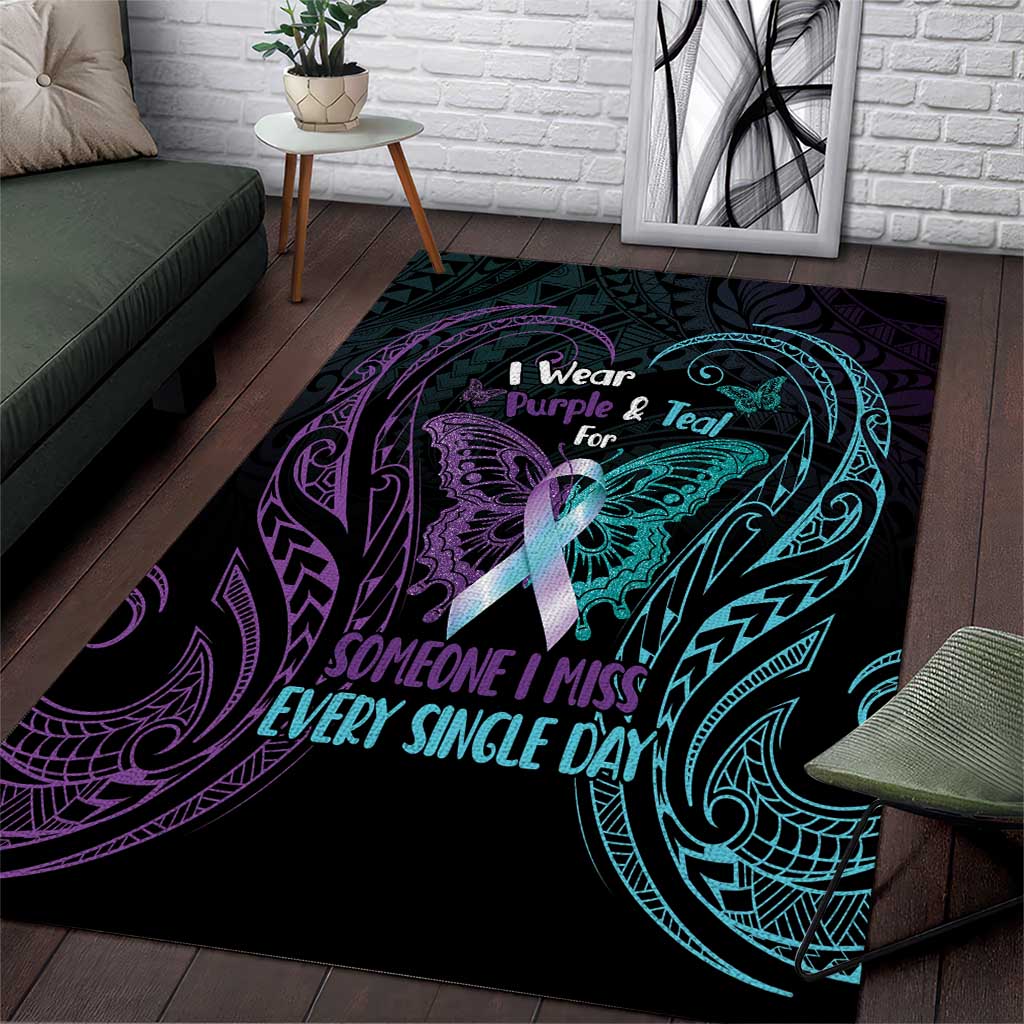 Suicide Awareness Memorial Area Rug I Wear Purple and Teal For Someone I Miss LT14 Black - Polynesian Pride