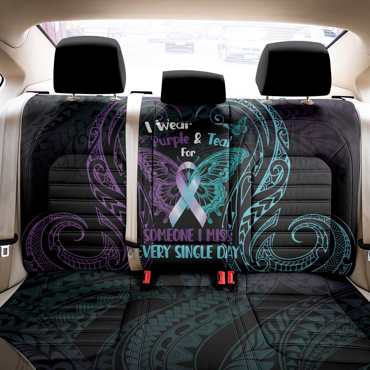 Suicide Awareness Memorial Back Car Seat Cover I Wear Purple and Teal For Someone I Miss LT14 - Polynesian Pride