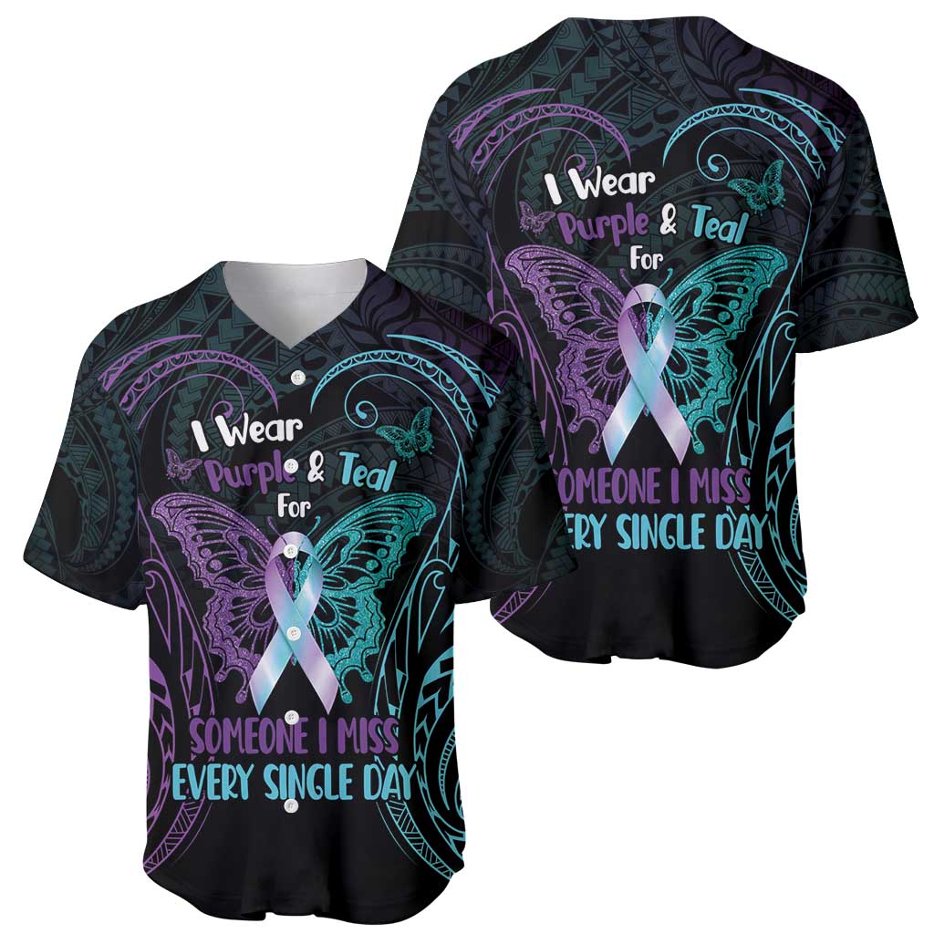 Suicide Awareness Memorial Baseball Jersey I Wear Purple and Teal For Someone I Miss LT14 - Polynesian Pride
